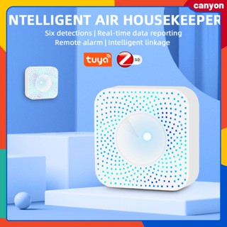 Tuya Zigbee Smart Air Housekeeper Pm2.5, ฟอร์มาลดีไฮด์, Voc,co2, อุณหภูมิ, ความชื้น 6 In 1 Smart Air Box Intelligent Linkage Multi Scenarios Application canyon