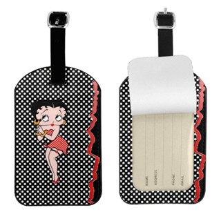 Betty Boop ป้ายแท็กกระเป๋าเดินทาง หนัง PU ทรงกลม สําหรับผู้ชาย และผู้หญิง 1 ชิ้น