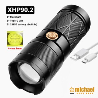 【MC】 Xhp90.2 ไฟฉาย Led สองหัว สว่างมาก กันน้ํา ชาร์จซ้ําได้ ซูมได้ ไฟฉายทํางาน ไฟสปอตไลท์