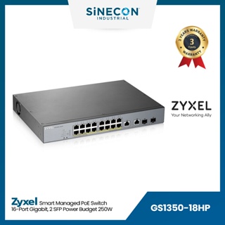 ZyXEL(ไซเซิล) เน็ตเวิร์กสวิตช์ รุ่น GS1350-18HP | 16-port Gigabit Smart Managed PoE Switch with Gigabit Uplink