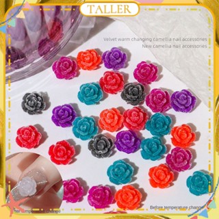 ✧Ready Stcok 50pcs Nail Art Temperature Change Camellia Jewelry 28 Degree Flocking Flower Flat Bottom Resin Velvet Nail Accessories Manciure Tool For Nail Shop TALLER