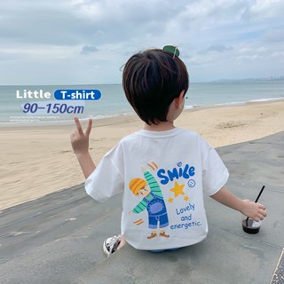 【Boys Tshirt】เสื้อยืดแขนสั้น ผ้าฝ้าย 100% ทรงหลวม พิมพ์ลาย สไตล์เกาหลี สําหรับเด็กผู้ชาย (1-14 ปี)