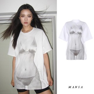 MANSA oversized European American style printed T-shirt เสื้อโอเวอร์ไซส์ เสื้อครอป เสิ้อเชิ้ตผู้หญิง