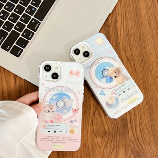 เคสโทรศัพท์มือถือแบบนิ่ม TPU ใส กันกระแทก ลายการ์ตูนสุนัข แมวน่ารัก สีฟ้า ชมพู สําหรับ iPhone 14 13 12 11 Pro Max