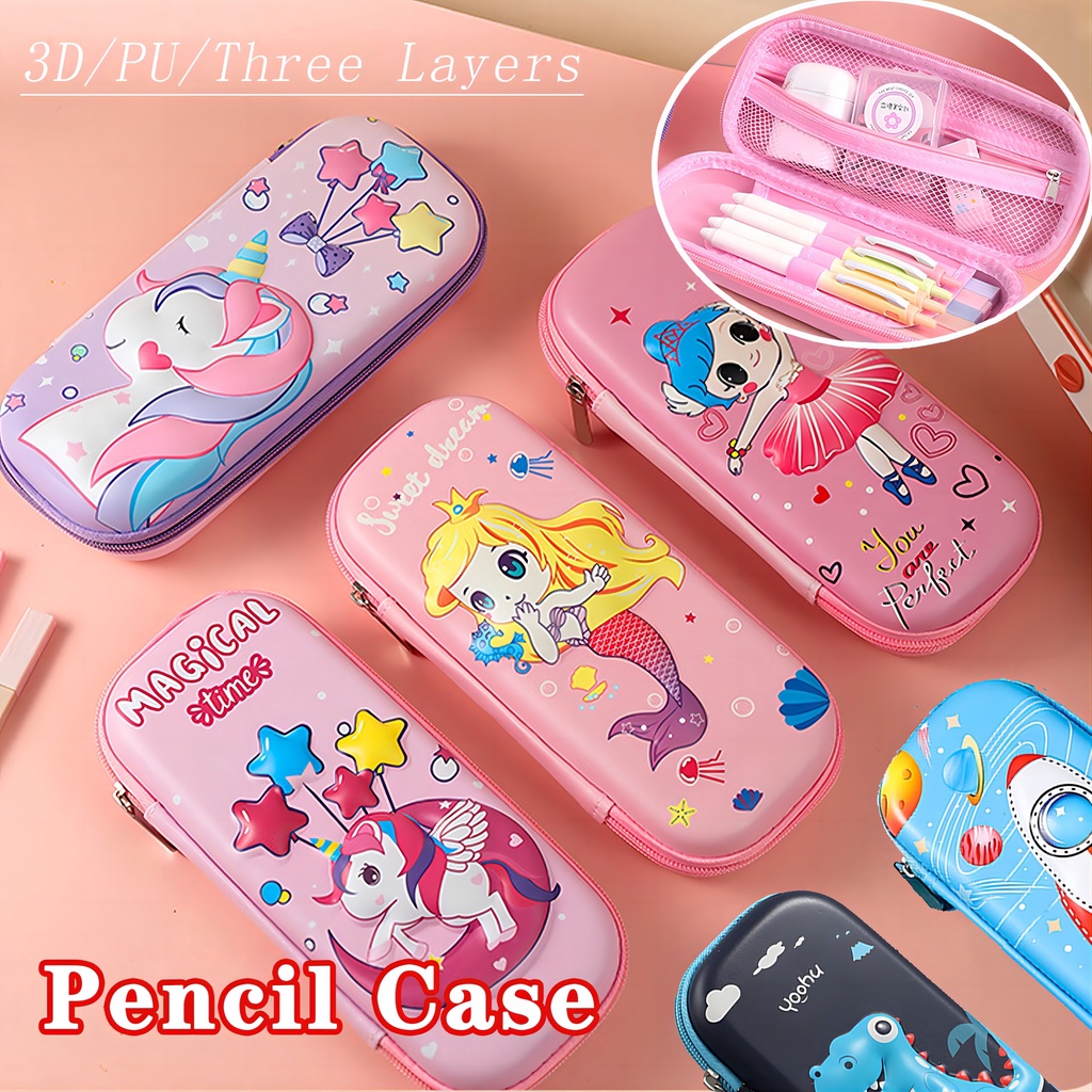 กระเป๋าดินสอ หนัง PU สามชั้น ขนาดใหญ่ จุของได้เยอะ ลายการ์ตูน 3 มิติ สําหรับใส่เครื่องเขียนนักเรียน 