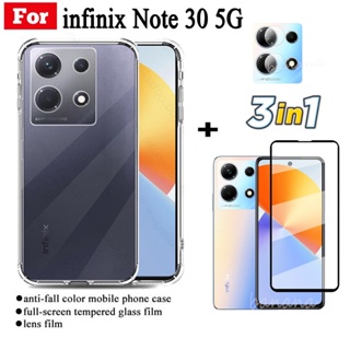 3 in 1 เคส TPU นิ่ม สําหรับ infinix Note 30 4G 5G Note30 Not 30 Pro ป้องกันหน้าจอ กระจกนิรภัย และกระจกกันรอยกล้อง