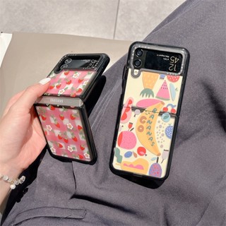 เคสโทรศัพท์มือถือแบบแข็ง กันกระแทก ลายสตรอเบอร์รี่ ผลไม้ สลัด ตาราง สีชมพู สําหรับ Samsung Galaxy Z Flip 4 3 5G Z Flip4 Flip3