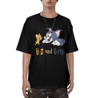 Tom and Jerry เสื้อ ทอมแอนด์เจอร์รี แฟชั่นคู่รัก แขนสั้นคอกลม oversize cotton พิมพ์ลายการ์ตูน ผู้ชายและผู้หญิงสามารถใส่