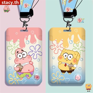 【ในการจัดส่ง】ชุดการ์ดการ์ตูน Spongebob Campus Bus Meal Card Access Control Work Card Document Work Card Lanyard School Card Protective Cover