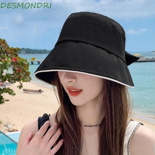 DESMONDRI หมวกบังแดดลําลอง ประดับโบว์ สีพื้น แฟชั่นฤดูร้อน สไตล์ชาวประมง สําหรับกลางแจ้ง