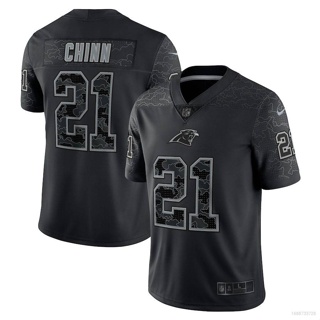 Qy NFL เสื้อกีฬาแขนสั้น ลายทีมฟุตบอล Carolina Panthers Jeremy Chinn No.21 สีดํา