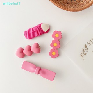 [WillbehotT] ใหม่ กิ๊บติดผม รูปโบว์ ดอกไม้ สีชมพูหวาน สําหรับเด็ก 4 2 ชิ้น