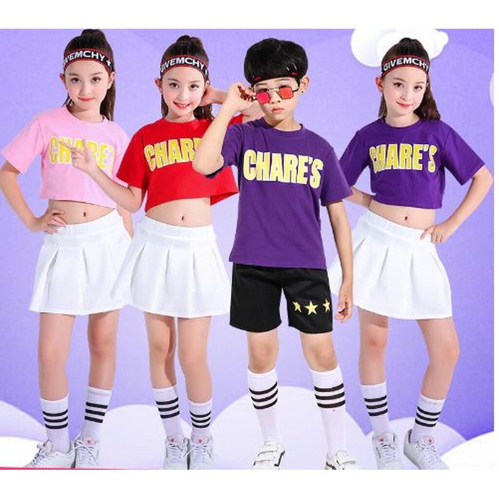 พร้อมส่ง ชุดเต้น ชุดหรีดเดอร์ ชุดเชียร์ เสื้อแขนสั้น+กระโปรงขาว