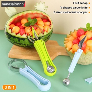 Nanasn| 3 In 1 ที่สไลด์ผลไม้ แตงโม แกะสลัก ผลไม้ ขุด เยื่อ แยก อุปกรณ์ครัว D9O4