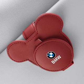 คลิปหนีบแว่นตากันแดด แบบหนัง ลายการ์ตูนมิกกี้เมาส์ สําหรับรถยนต์ Bmw LOGO 320i 330i