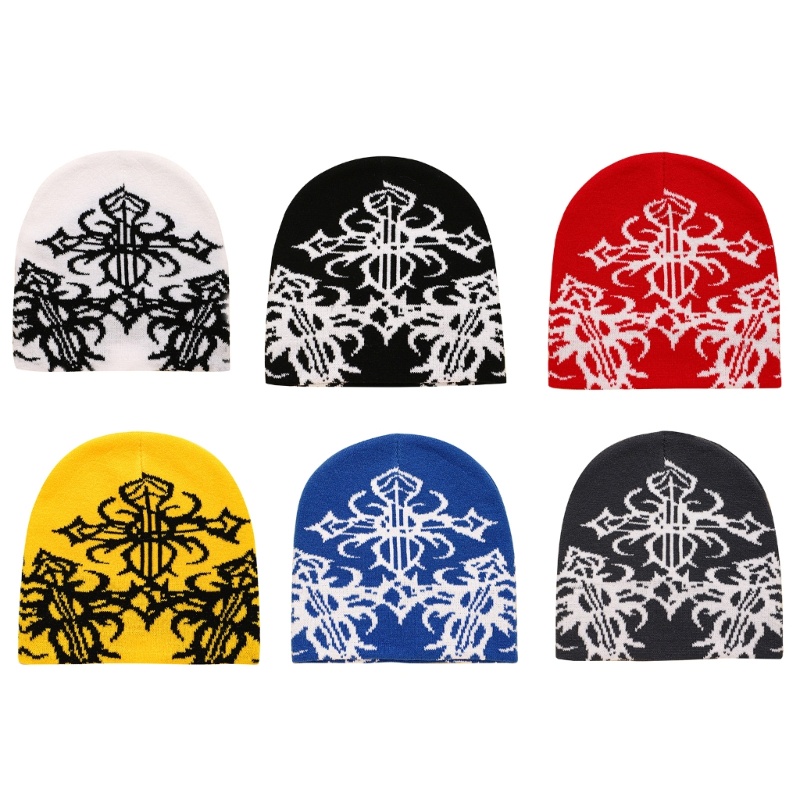 XU Y2K Hip Hop Harajuku สไตล์ Slouchy Beanies สําหรับผู้หญิง Jacquard หมวกอเนกประสงค์ Spiders หมวก S