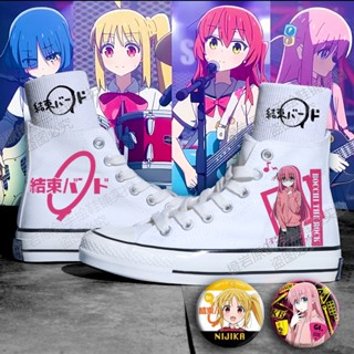 Gotoh Hitori Yamada Ryo Peripheral BOCCHI THE ROCK! 2023 Spring new trend cartoon students hand-painted canvas shoes รองเท้าผ้าใบลําลอง ลายการ์ตูน