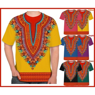 ใหม่ เสื้อยืดแขนสั้น ลายแอฟริกัน Dashiki แฟชั่นสําหรับผู้ชาย และผู้หญิง