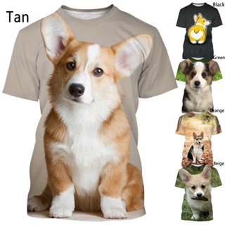 เสื้อยืดแขนสั้นลําลอง พิมพ์ลายสุนัข Welsh Corgi 3 มิติ แฟชั่นฤดูร้อน สําหรับผู้ชาย และผู้หญิง