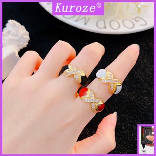 Kuroze แหวนแฟชั่น ประดับเพชร สีขาว สไตล์เรโทร