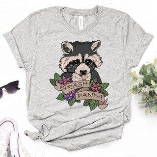 เสื้อยืด พิมพ์ลายการ์ตูน Racoon ตลก สําหรับผู้หญิง