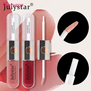 Julystar Double-headed Mirror Lip Glaze ไม่จางหายและไม่ติด Cup Water Gloss ลิปกลอส Waterproof Sweat-proof Lip Gloss Beauty Cosmetics [TOP]