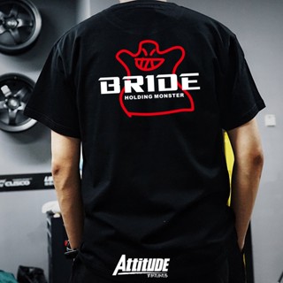 Tide brand Attitude JDM เสื้อยืดแขนสั้น ผ้าฝ้าย พิมพ์ลายรถยนต์ BRIDE สําหรับผู้ชาย