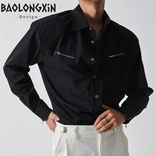 BAOLONGXIN เสื้อผู้ชายฤดูร้อนฮาราจูกุทุกวันใหม่อเนกประสงค์อินเทรนด์คอเยาวชนยอดนิยมขี้เกียจแฟชั่