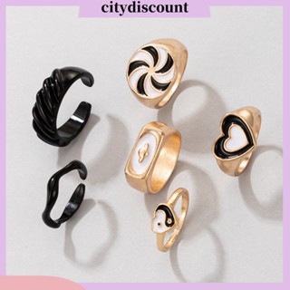 &lt;citydiscount&gt; แหวนกังหันลม แบบเปิดกว้าง วางซ้อนกันได้ รูปหัวใจ ไทเก็ก เครื่องประดับ สําหรับทุกเพศ 6 ชิ้น ต่อชุด