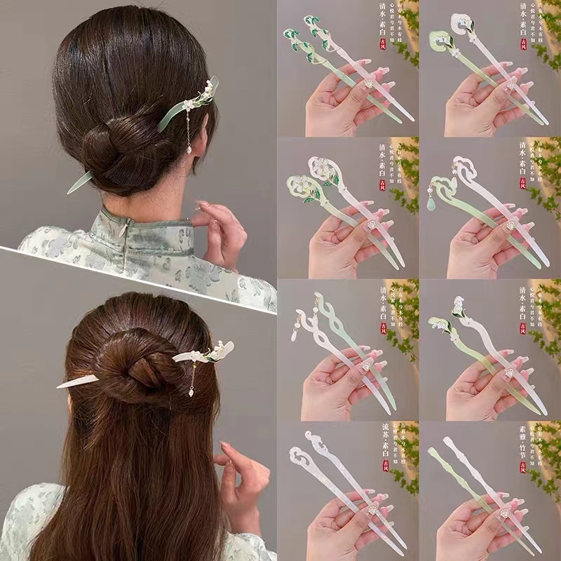กิ๊บไม้ไผ่หยกเลียนแบบHanfu Hairpin Headwear