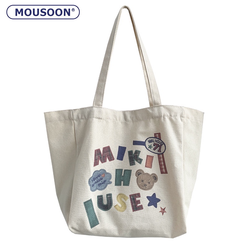 Mousoon กระเป๋าโท้ทผ้าแคนวาสลําลองสําหรับสุภาพสตรีความจุขนาดใหญ่