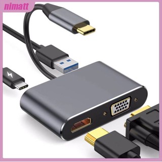 Ni อะแดปเตอร์สายเคเบิ้ล Type-C Hub Usb C To Hdmi-compatible Vga 4-in-1 Hd Usb 3.0