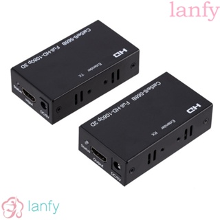 Lanfy ตัวขยายสัญญาณ HDMI เป็น RJ45 60 เมตร ไม่ต้องตั้งค่า HDMI เป็น RJ45 CAT 5E 6 1080P สําหรับ DVD แล็ปท็อป PS3 4 PC TV