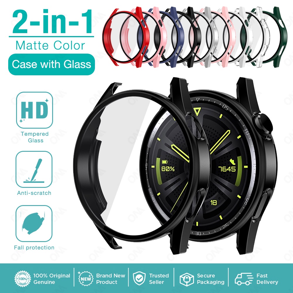 เคสนาฬิกาข้อมือ เนื้อแมตต์ และกระจกนิรภัย ป้องกันรอยขีดข่วน สําหรับ Huawei WATCH GT3 GT 3 42 มม. 46 มม. WATCH 3 46 มม. PRO 48 มม.