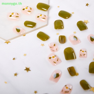 Monnygo เล็บปลอม ลายดอกไม้ แบบสั้น 24 ชิ้น