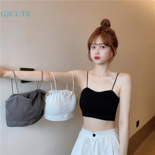 Gjcute เสื้อชั้นในสตรี เกาหลี ฤดูร้อน สีพื้น เข้ากับทุกการแต่งกาย แขนกุด บาง ด้านบน WTD