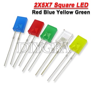 ชุดไดโอดเปล่งแสง LED 2X5X7 2*5*7 สีขาว เหลือง แดง เขียว ฟ้า 100 ชิ้น