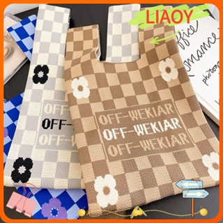 Liaoy กระเป๋าถือ กระเป๋าช้อปปิ้ง ผ้าถัก แฮนด์เมด นํากลับมาใช้ใหม่ได้ สําหรับผู้หญิง