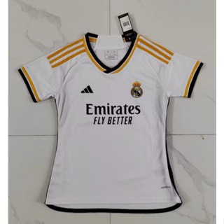 เสื้อกีฬาแขนสั้น ลายทีมฟุตบอล Real Madrid Home and Away 2023-24 ชุดเหย้า สําหรับผู้หญิง