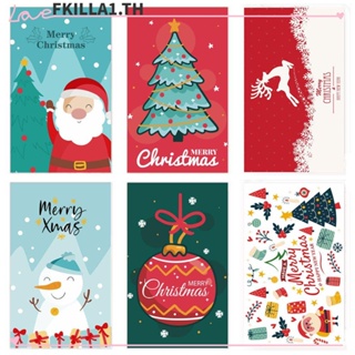 FACCFKI 50PCS Merry Christmas Card Xmas Tree Deer Wrapping Decor Santa Claus Snowman Greeting Postcard