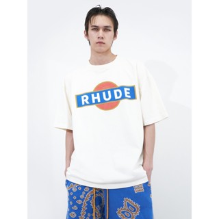 Rhude ใหม่ เสื้อยืดแขนสั้น ผ้าฝ้าย พิมพ์ลายโลโก้ตัวอักษร ทรงหลวม สไตล์วินเทจ เหมาะกับฤดูร้อน สําหรับผู้ชาย และผู้หญิง