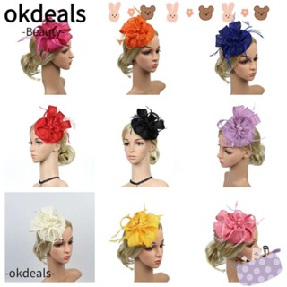 OKDEALS หมวกขนนก ประดับดอกไม้ แฟชั่นสําหรับผู้หญิง