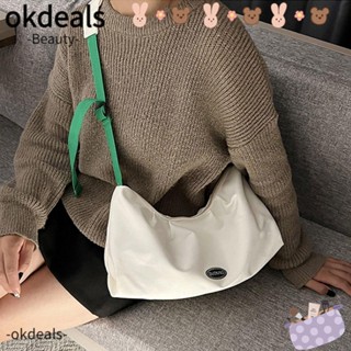 OKDEALS กระเป๋าสะพายไหล่ กระเป๋าถือ ผ้าไนล่อน ขนาดใหญ่ จุของได้เยอะ สีพื้น สําหรับผู้ชาย และผู้หญิง