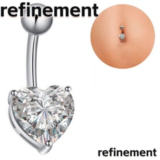 Refinement จิวสะดือ จิวสะดือ จิวสะดือ รูปหัวใจ เหล็กผ่าตัด 316 ลิตร บาร์เบล ผู้หญิง เครื่องประดับเพทาย คริสตัล เจาะร่างกายปลอม