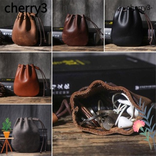 Cherry3 กระเป๋าสตางค์หนัง มีเชือกรัด หลากสี ทนทาน สําหรับใส่เหรียญ