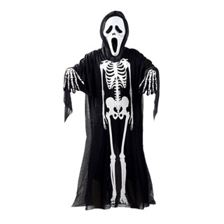 【yunhai】Skull Skeleton Ghost Cosplay Costume Halloween Fancy Dress+Devil Mask+Gloves