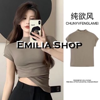 EMILIA SHOP  เสื้อยืด ครอป เสื้อยืดผู้หญิง  สไตล์เกาหลี ทันสมัย Beautiful Unique A99J214 36Z230909