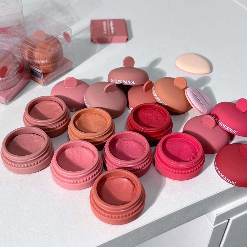 Herorange 8 สี Monochrome Blush ครีม Cheek Blush ผงธรรมชาติสีขยาย Shrinkage สี Long Lasting Matte Waterproof Blusher Powder พร้อมพัฟ Make Up