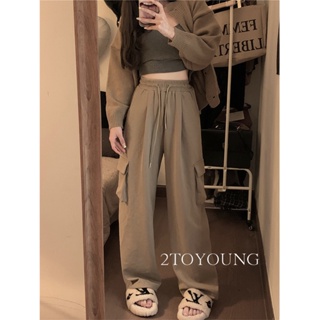 2TOYOUNG  กางเกงขายาว คาร์โก้ กางเกง เชือกอเมริกันคลาสิค Cargo pants 2023 NEW 072648 Trendy High quality Korean Style สบาย A20M07K 36Z230909