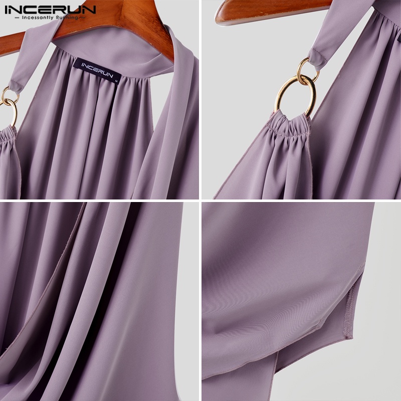 Incerun เสื้อกล้าม แขนกุด คอสวิง สีพื้น สไตล์วินเทจ สําหรับผู้ชาย